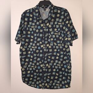 Volcom Warbler Woven Button Up Short Sleeve Geometric Shirt 100% Cotton …